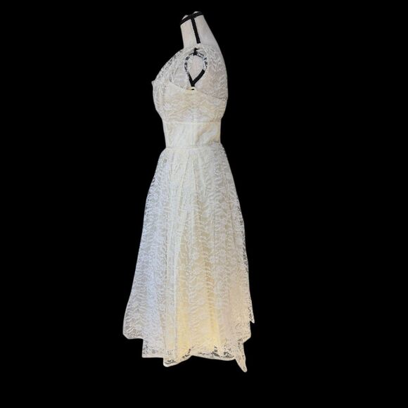 VTG 50s 60s Lace Bridal Party Dress Cream White Cottagecore Prairie Fit Flare S - Picture 7 of 16